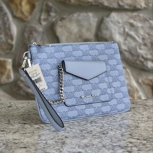 Michael Kors Jet Set Logo Large 2 In 1 Card Case Wristlet Blue